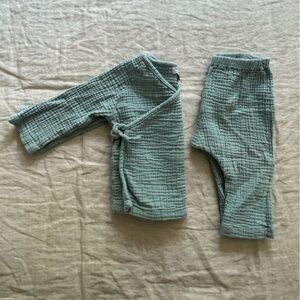Maison Me Cotton Bubble Gauze 2pc Kimono set, Teal, 6-12 mos